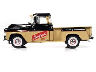 Chevrolet 3100 Stepside Pickup Truck 1957 Leinenkugle`s, black and tan Auto World 1:18